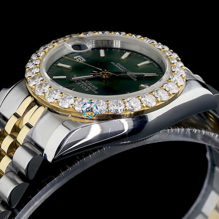 Date Just Moissanite Diamond Green Dial Classic Wrist Watch