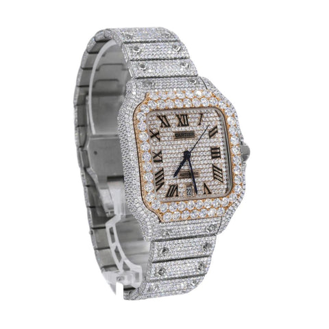 Rose & White Roman Numeric Bust Down Moissanite Watch