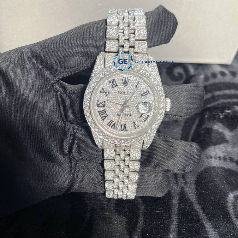 Roman Dial Full White Moissanite Wrist Watch