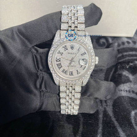 Roman Dial Full White Moissanite Wrist Watch