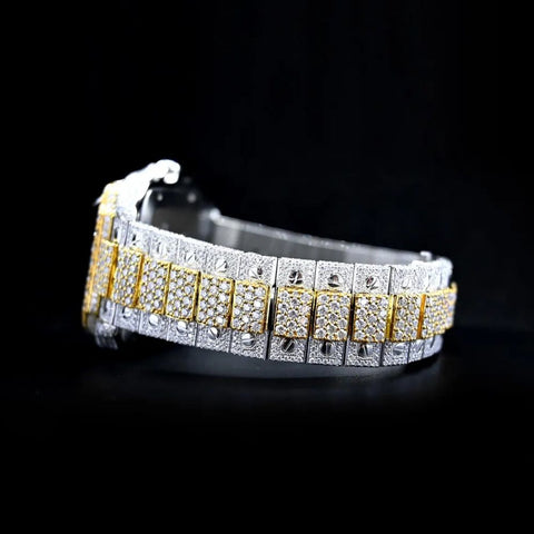 Dual Tone Iced Out Moissanite Diamond Watch For Men's