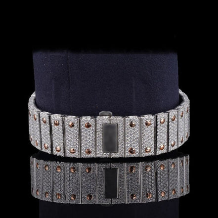 Dual Tone Colorless Moissanite Hip Hop Watch