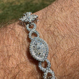 925 Silver Evil Eye Gothic Cross Link Bracelet Iced Out Bracelet