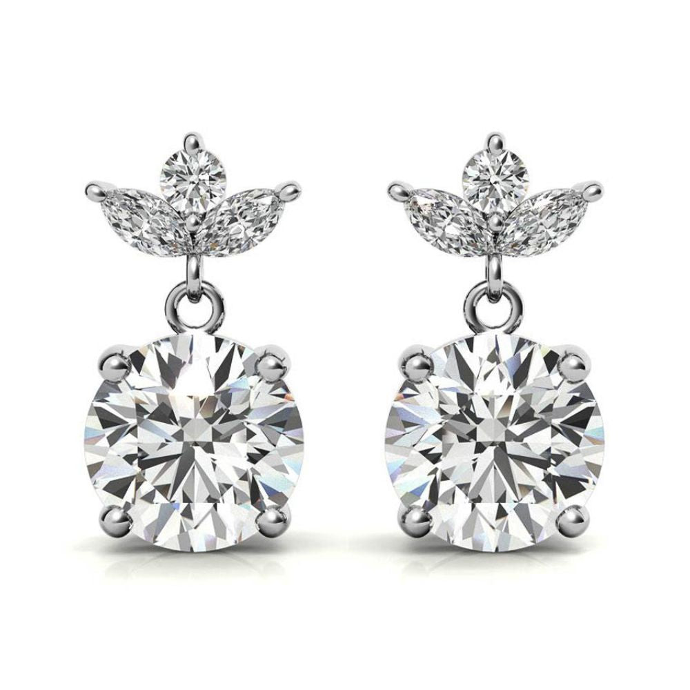 Elegant Leaf Cluster Design Moissanite Drop Earrings