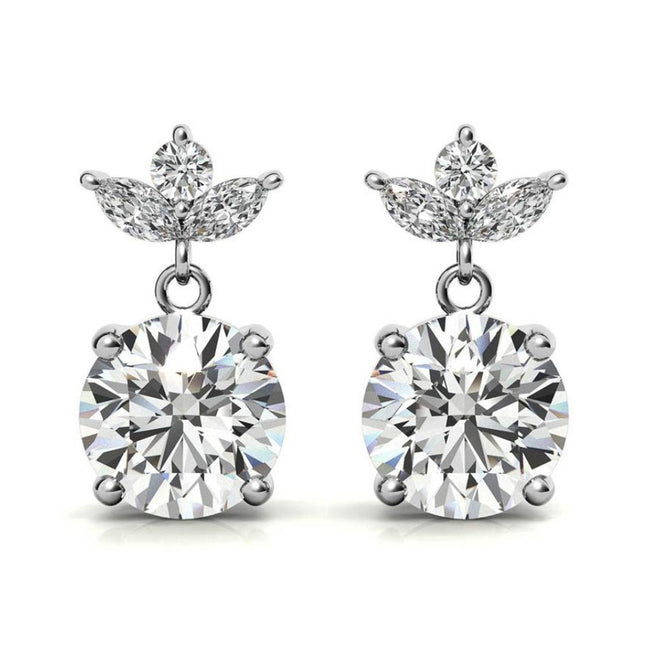 Elegant Leaf Cluster Design Moissanite Drop Earrings