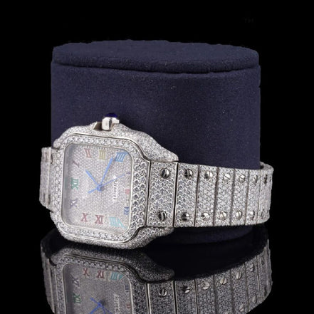 Full Iced Out Moissanite Roman Dial Watch For Men's