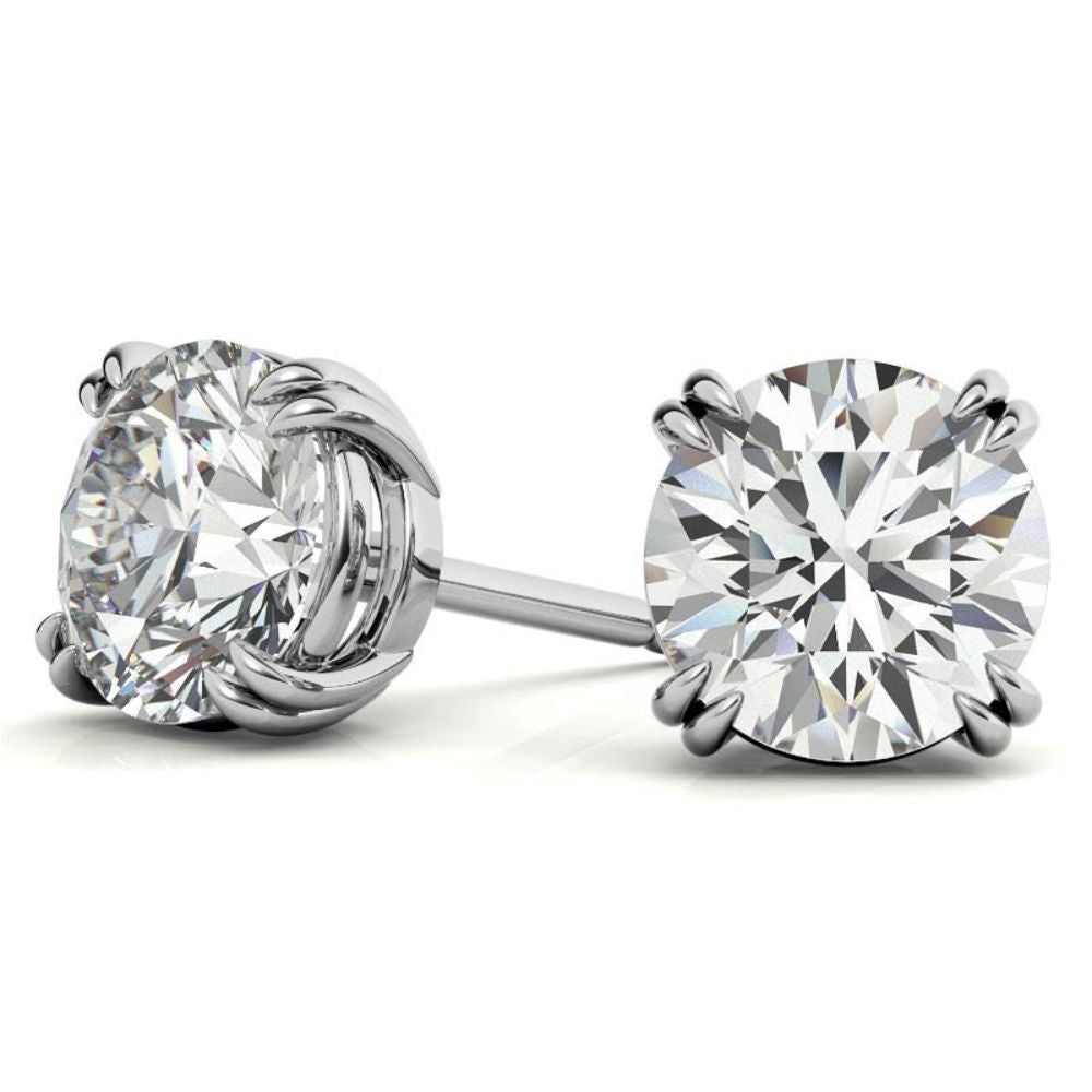 Double Claw Prong Round Cut Moissanite Solitaire Earrings