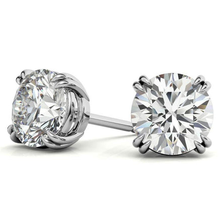 Double Claw Prong Round Cut Moissanite Solitaire Earrings