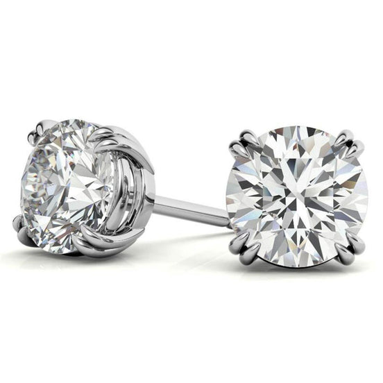 Double Claw Prong Round Cut Moissanite Solitaire Earrings