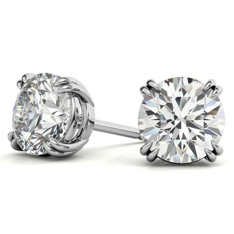 Double Claw Prong Round Cut Moissanite Solitaire Earrings
