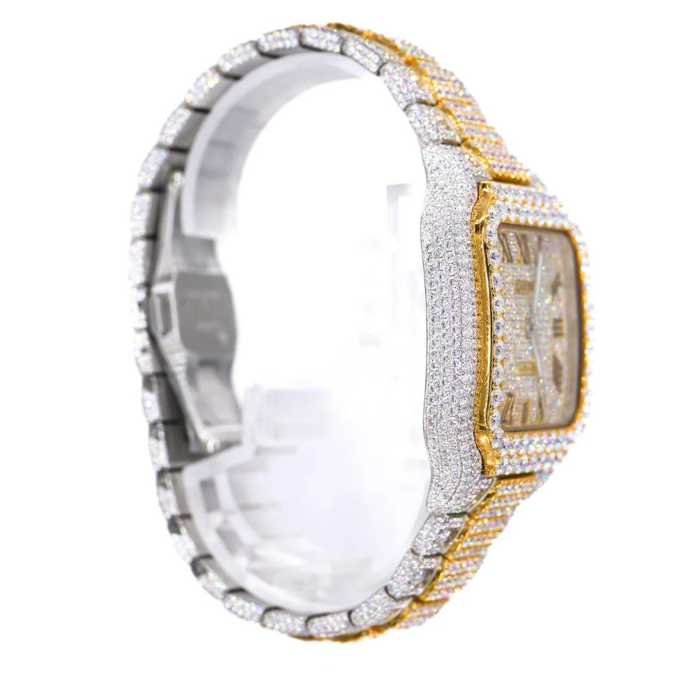 Roman Dial Dual Tone Moissanite Handmade Wrist Watch
