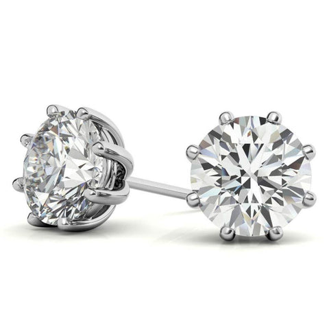 Eight Prong Setting Round Moissanite Small Stud Earrings