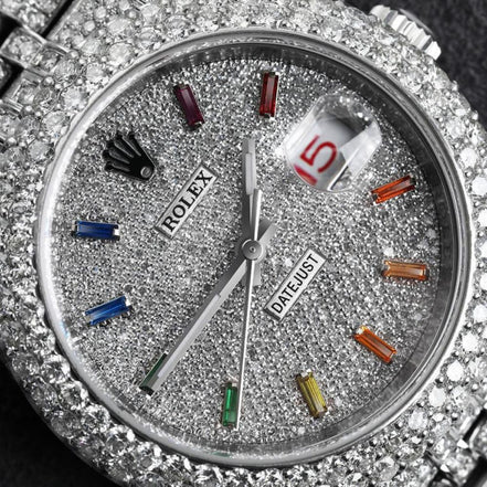 Full Iced Out Moissanite Diamond Date Just Watch