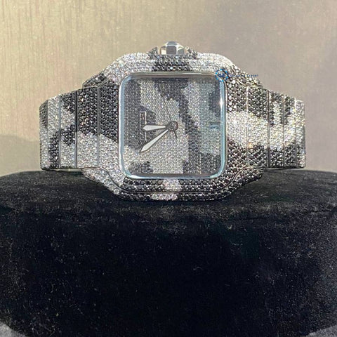 Black & White Army Design Dual Tone Moissanite Men's Watch