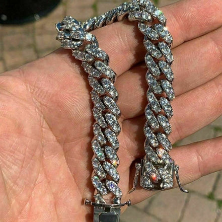 D Color Moissanite Iced Out Cuban Link Bracelet