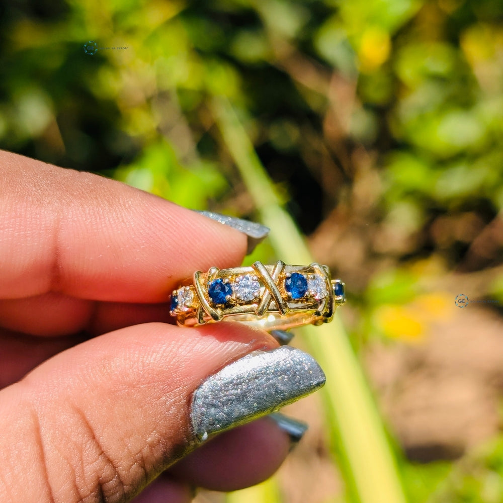 Round Cut Full Eternity Ring Blue Lab Grown Diamond Wedding Band