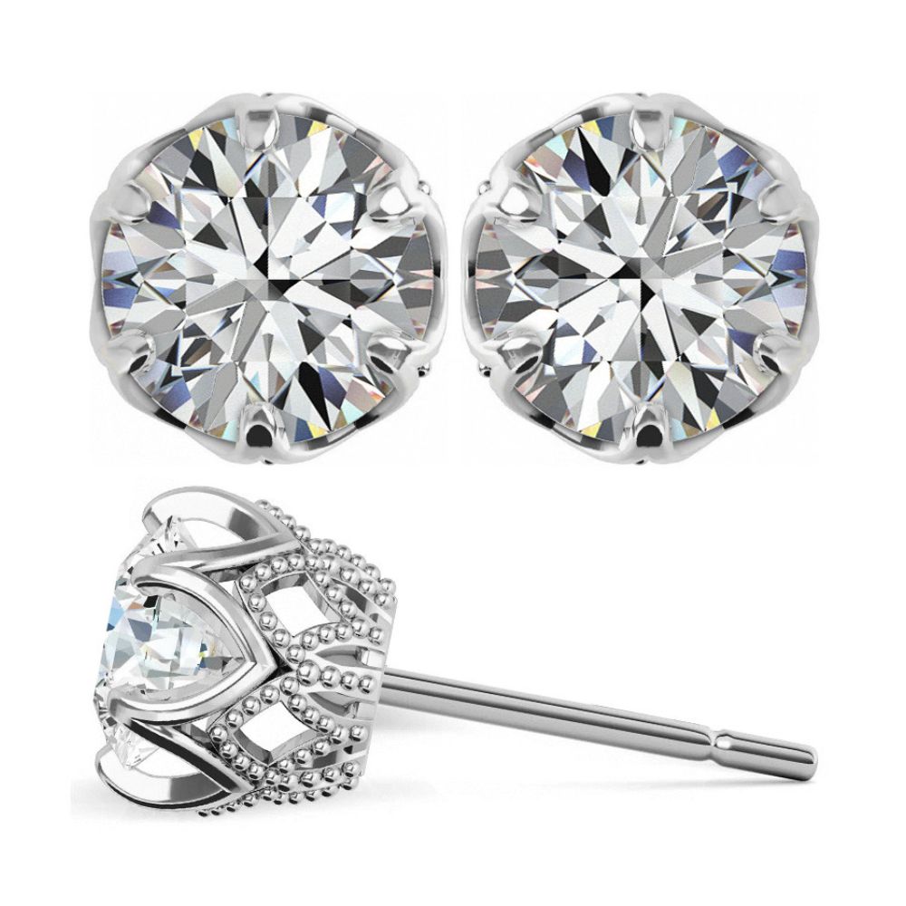 Six Prong Round Moissanite Push Back Ear Studs