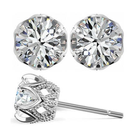 Six Prong Round Moissanite Push Back Ear Studs