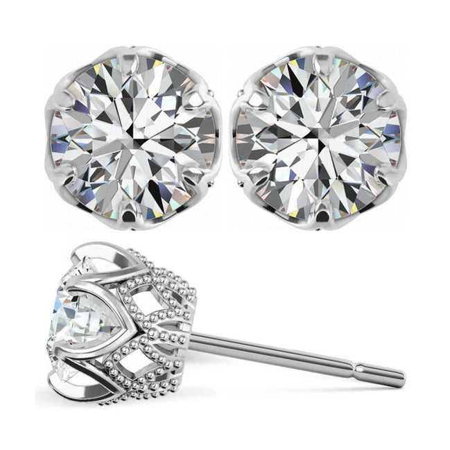 Six Prong Round Moissanite Push Back Ear Studs