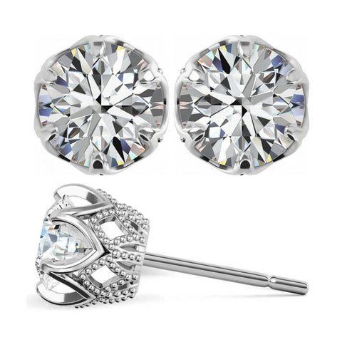 Six Prong Round Moissanite Push Back Ear Studs
