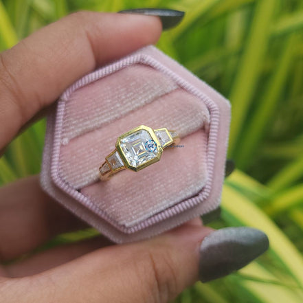 Asscher Cut Lab Grown Five Stone Ring For Women