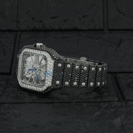 Black Moissanite Skeleton Hip Hop Wrist Watch
