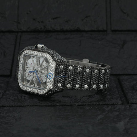 Black Moissanite Skeleton Hip Hop Wrist Watch