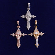 Moissanite Diamond Skull Cross Blinged Out  Necklace