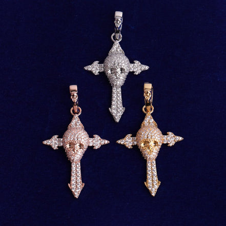 Moissanite Diamond Skull Cross Blinged Out  Necklace