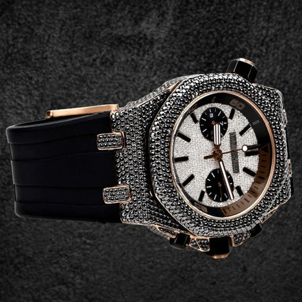 Iced Out Moissanite Diamond Stylish Black Rubber Strap Watch