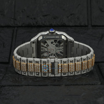 Dual Tone Skeleton Moissanite Watch Gift For Him