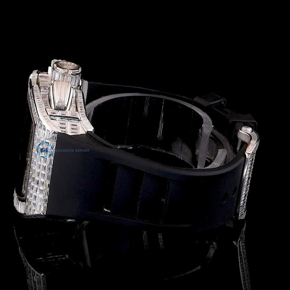 Baguette Cut Moissanite Rubber Strap Wrist Watch