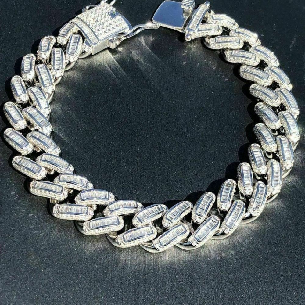 Moissanite Baguette Diamond Cuban Link Bracelet