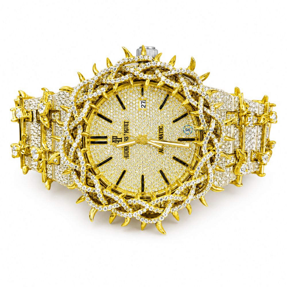 Moissanite Vintage Leaf Style Hip Hop Men's Watch Unique Luxury Watch