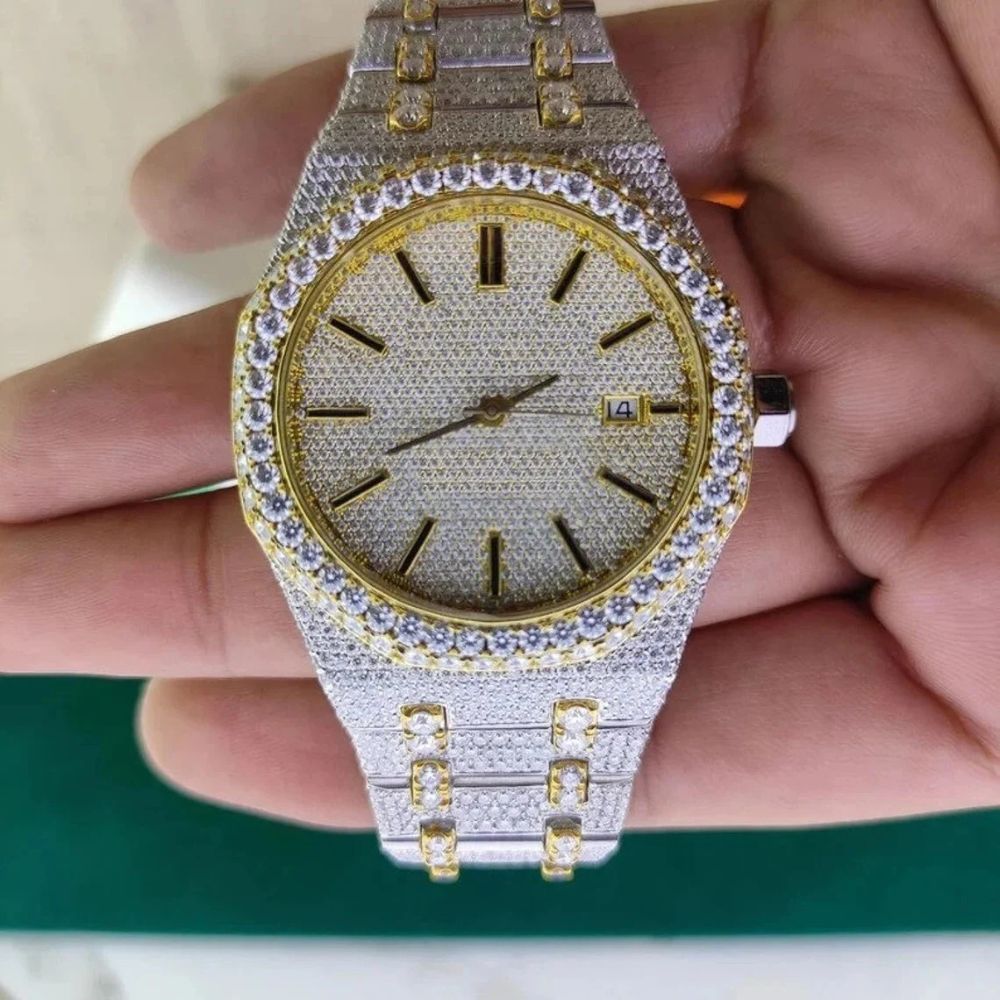 Yellow & White Handmade Automatic Moissanite Watch