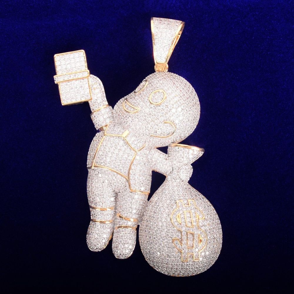 Money Bag Cash Man 925 Silver Moissanite Pendant