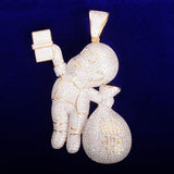 Money Bag Cash Man 925 Silver Moissanite Pendant