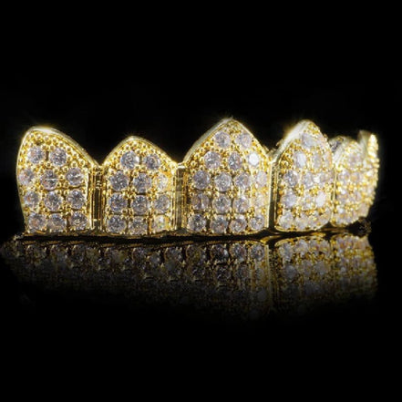 14K Yellow Gold Plated Moissanite Vampire Teeth Hip Hop Grillz