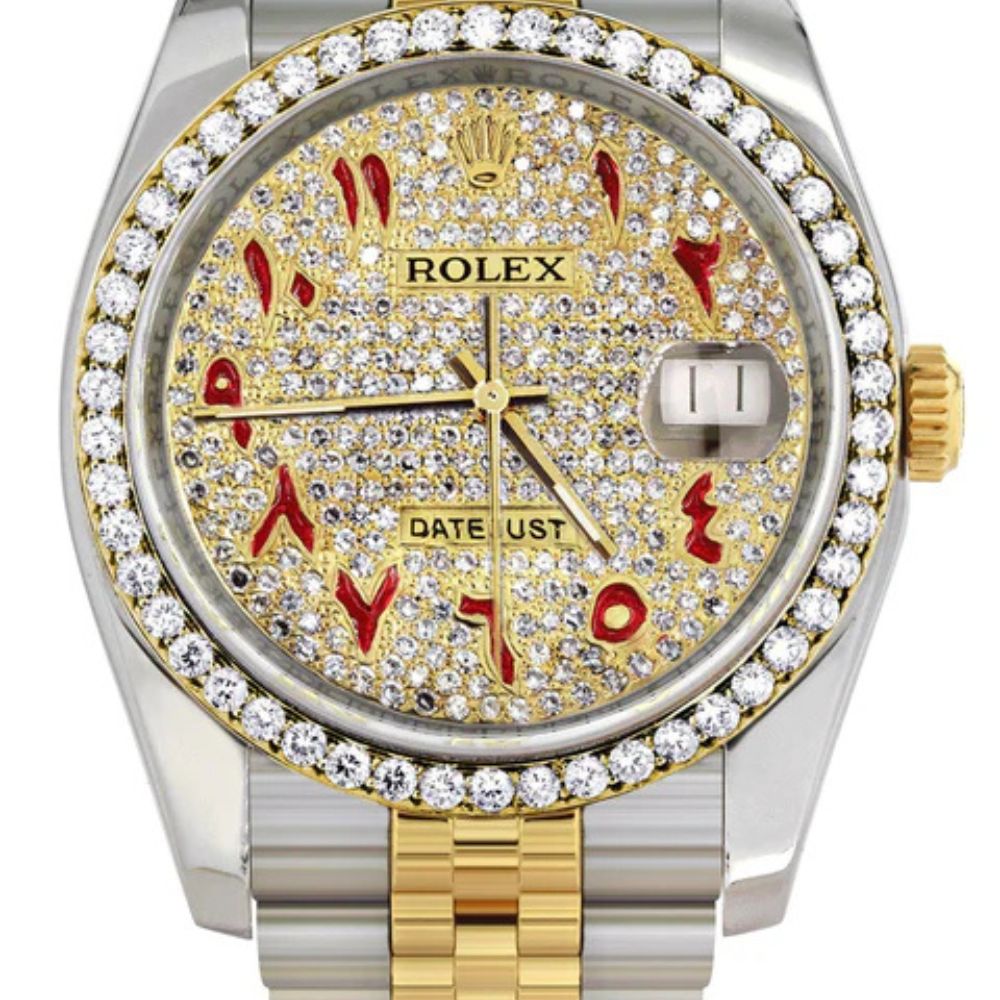 D Color Moissanite Dual Tone Red Color Arabic Dial Watch