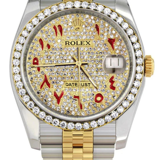 D Color Moissanite Dual Tone Red Color Arabic Dial Watch