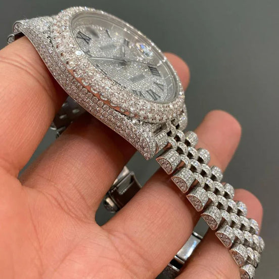 Datejust Roman Dial Fully Iced Out Moissanite Watch