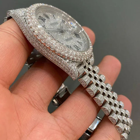 Datejust Roman Dial Fully Iced Out Moissanite Watch