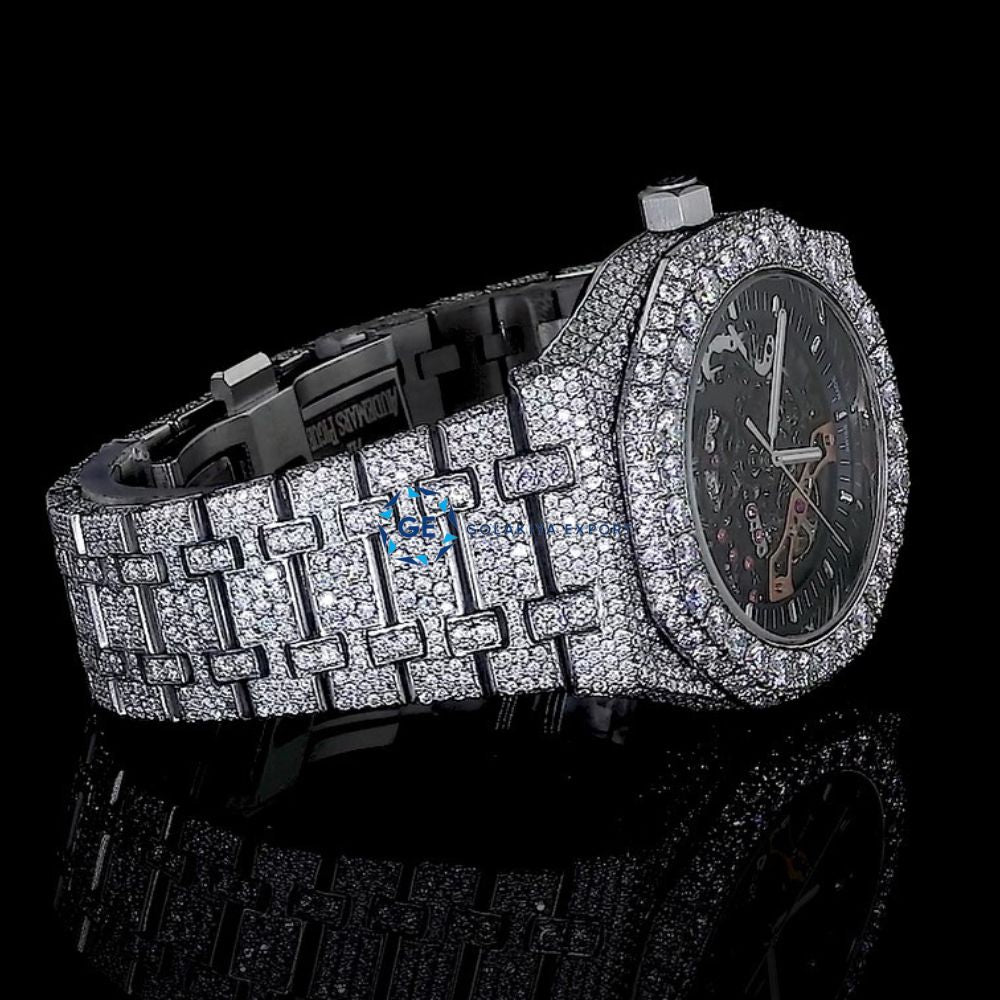 Moissanite Automatic Skeleton Bust Down Full White Luxury Watch