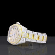 Dual Tone Roman Dial Iced Out Moissanite Expensive Watch