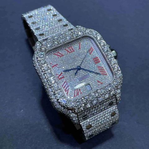 Pink Color Roman Numeric Moissanite Watch