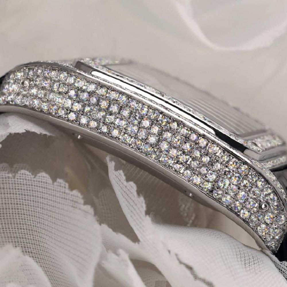 Black Lather Belt Moissanite Fancy Wrist Watch For Men's