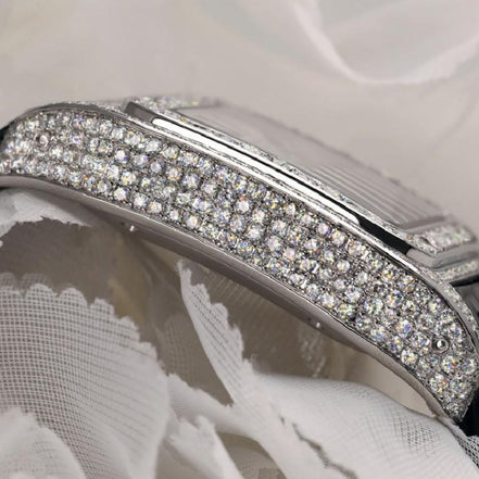 Black Lather Belt Moissanite Fancy Wrist Watch For Men's
