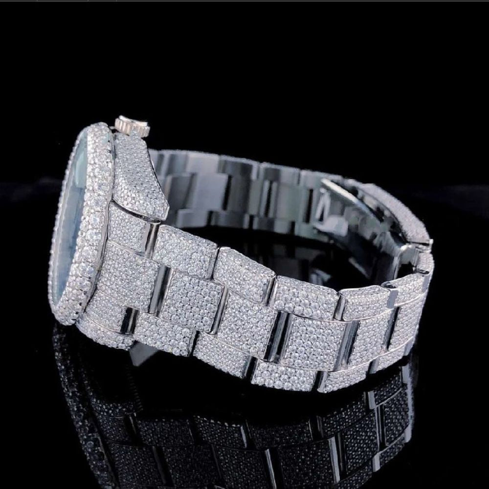 Full Iced Out Green Dial Moissanite Wrist Watch