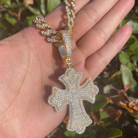 Round Cut Moissanite Diamond Iced Out Cross Pendant