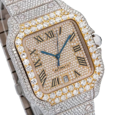 Colorless Moissanite Roman Dial Hip Hop Watch
